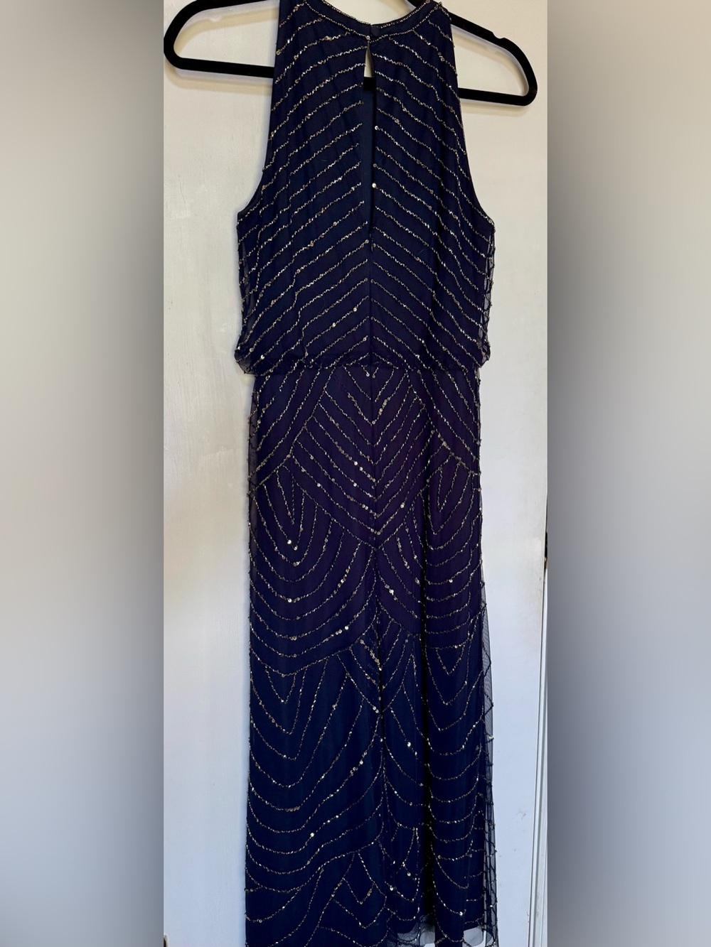Adrianna Papell Navy Beaded Halter Maxi Dress - Picture 3 of 9